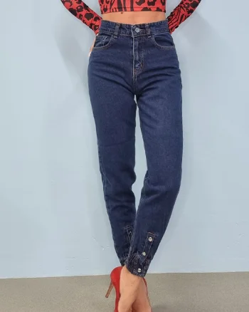 Blugi dama jogger, Malawi, cu talie inalta, Albastru