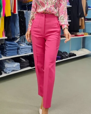 Pantaloni eleganti, ChicMe, cu talie inalta, Roz