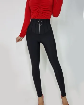 Colanti modelatori Leonie, cu talie inalta si corset cu pliuri si fermoar