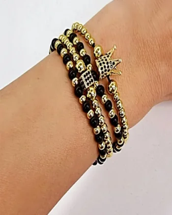 Set Royal, patru bratari unisex, cu bile din inox, si cristale zirconiu