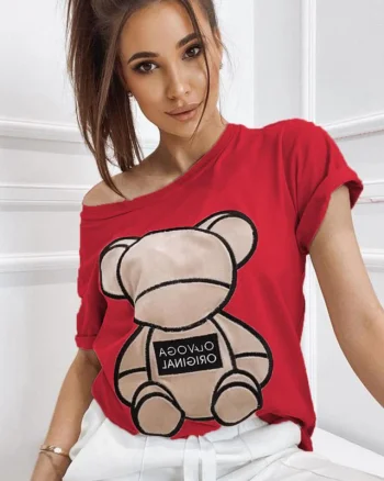 Tricou Kyra, cu imprimeu "ursulet", Rosu