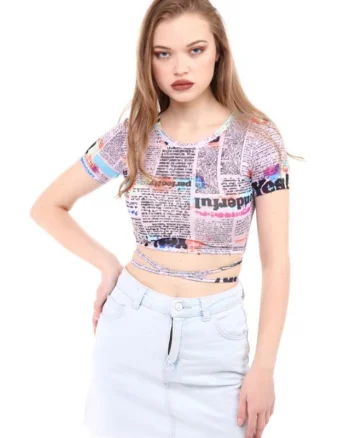 Top scurt Lindy, cu spate gol si snur, Letter