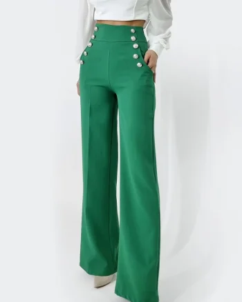 Pantaloni eleganti Palma, cu talie inalta, Verde