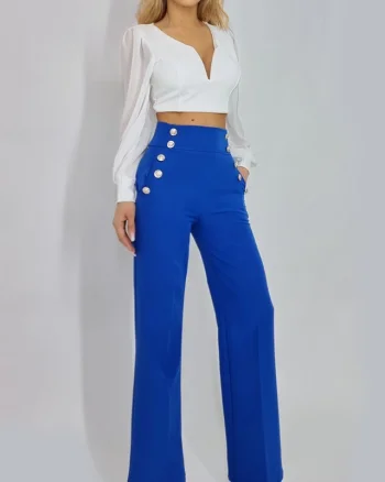 Pantaloni eleganti Palma, cu talie inalta, Albastru