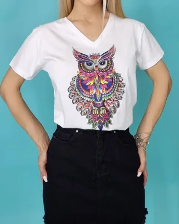 Tricou dama Zayn, cu imprimeu, Blossom, Alb