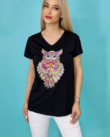 Tricou dama Zayn, cu imprimeu, Blossom, Negru