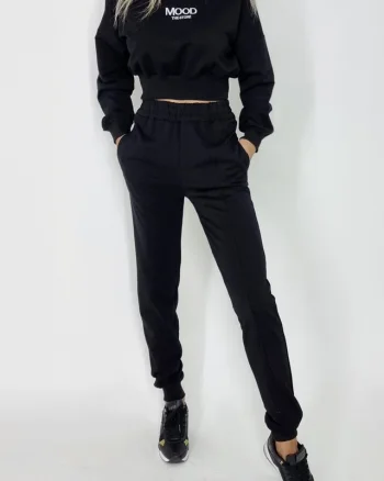 Compleu sport Mood, pantaloni si bluza pe gat, Negru