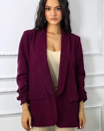 Sacou casual Alessia, cu revere si buzunare decorative, Burgundy, Marime S/M