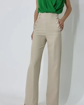 Pantaloni eleganti Palma, cu talie inalta, Crem