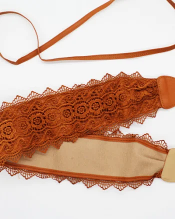 Centura corset Maya, in stil traditional cu dantela, maro