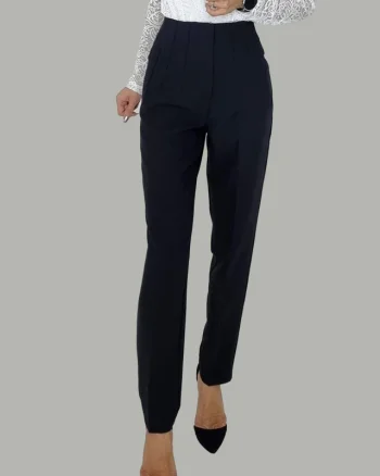 Pantaloni eleganti, ChicMe, cu talie inalta, Negru