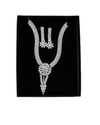 Set Dreams, cercei si colier cu floare din pietre semipretioase, argintiu, SD001