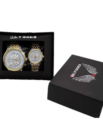 Set 2 ceasuri Ulysses Chance dama si barbatesc, cu bratara din otel inoxidabil, Gold/Silver