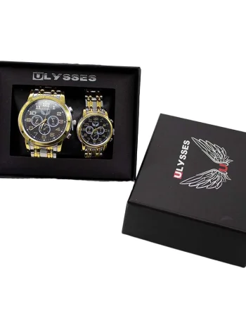 Set 2 ceasuri Ulysses dama si barbatesc, cu bratara din otel inoxidabil, Gold/Silver
