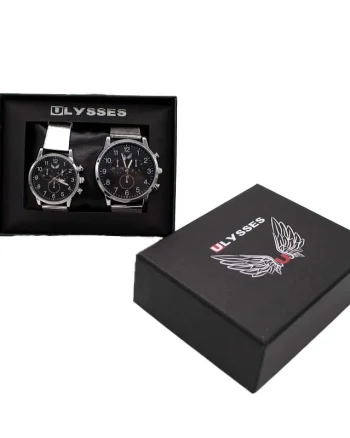 Set 2 ceasuri Ulysses dama si barbatesc, cu bratara din otel inoxidabil, Silver