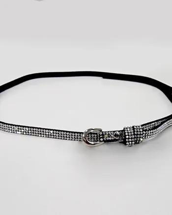 Curea subtire, dama Madyna, cu strasuri din cristale artizanale, latime aproximativ 0,8 cm, Argintiu