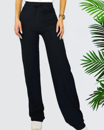 Pantaloni largi Amina, cu snur in talie, Negru
