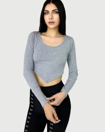 Bluza dama crop, Kalisa, in colturi, Gri