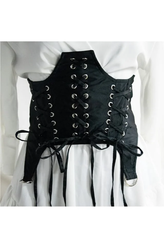 Centura corset Triple neagra, lata, din piele ecologica, cu banda elastica si snururi
