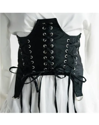 Centura corset Triple neagra, lata, din piele ecologica, cu banda elastica si snururi