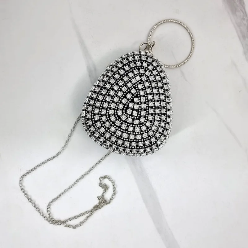 Geanta de ocazie, Glitter Drop, cu maner rotund fix si lant detasabil, Negru