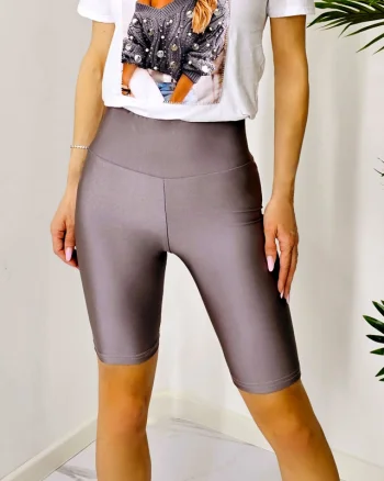 Colanti fitness Oliver, cu banda modelatoare in talie si aspect metalizat, Gri