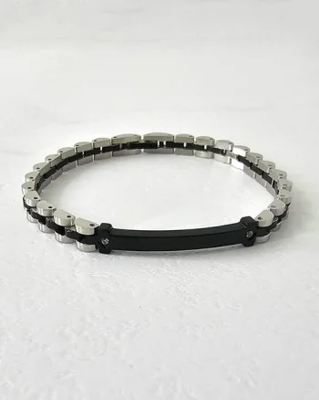 Bratara otel ZENN, unisex, cu pietre semipretioase, ambalata in cutie eleganta, Negru/Argintiu, ENN3