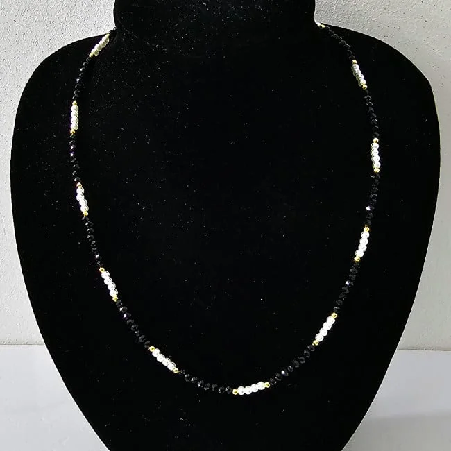 Colier choker Tennis, cu margele fațetate si lungime reglabila, Negru