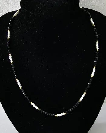 Colier choker Tennis, cu margele fațetate si lungime reglabila, Negru