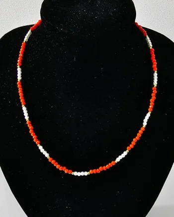 Colier choker Tennis, cu margele fațetate si lungime reglabila, Rosu