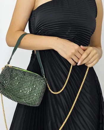 Geanta plic, Sparkle cu strasuri din pietre semipretioase, Verde