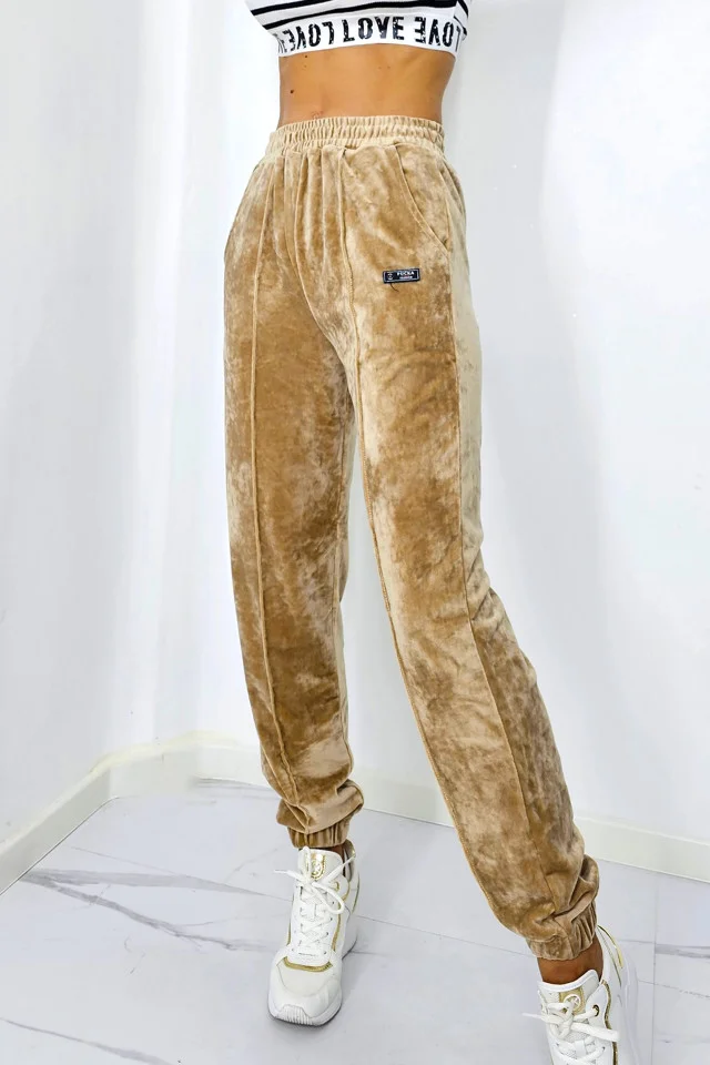 Pantaloni sport Malaki din catifea, Crem