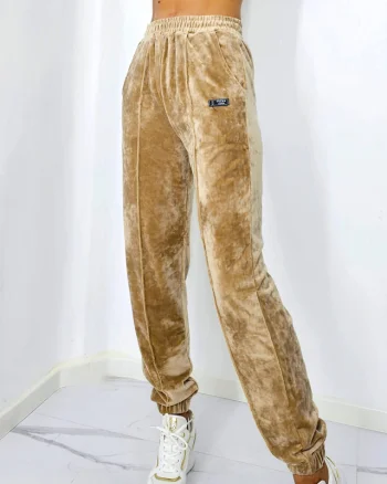 Pantaloni sport Malaki din catifea, Crem