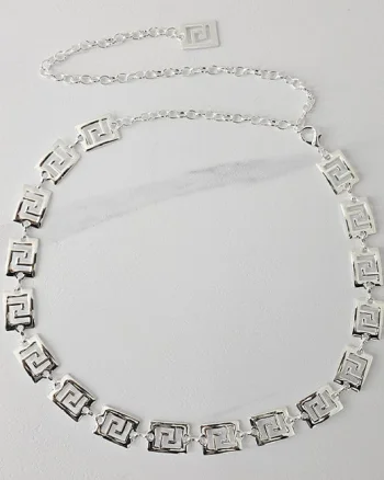Curea metalica decorativa Silver Maze, cu inchidere reglabila, Argintiu