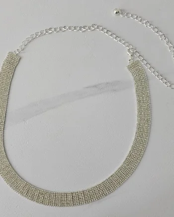 Curea metalica decorativa cu lant reglabil si pietre artizanale, Sandy, Argintiu