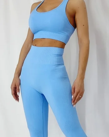 Compleu fitness Ludy colanti si bustiera albastru