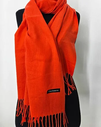 Esarfa tip sal Belladona, din material subtire, cu franjuri si emblema, Rosu, 180x65 cm