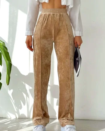 Pantaloni de catifea Touch, croiala lejera cu dunga pe picior, Crem