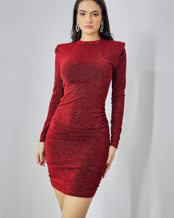 Rochie eleganta MiraBELL, bodycon si croi cu umeri supradimensionati, Rosu