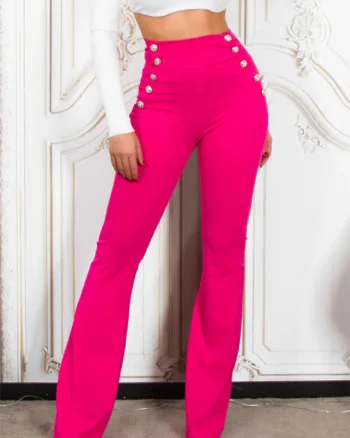 Pantaloni eleganti evazati OTIS, cu butoni decorativi, Roz