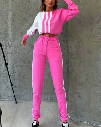 Compleu sport One Balance, bluza cu manseta tip manusa, snur in talie si pantaloni cu banda elastica, Roz