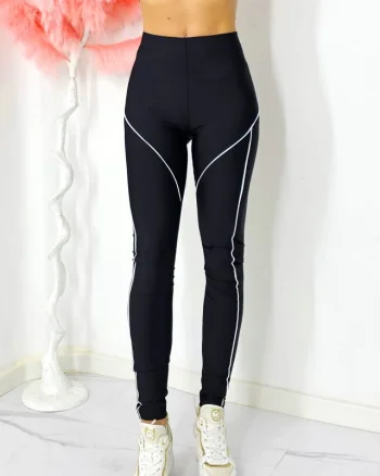 Colanti fitness Yuri, cu imprimeu grafic contrastant, Negru