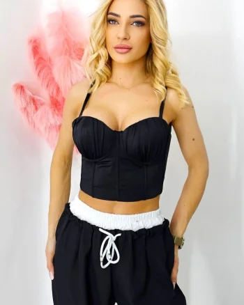 Corset Snow Breeze, cu bretele reglabile cu grosime medie si cupe cu aspect drapat, Negru