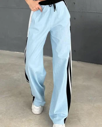 Pantaloni de trening Morelos, cu denim, snur in talie si croi large, Albastru/Negru