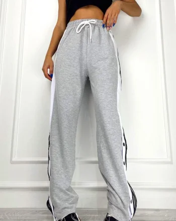 Pantaloni sport Basket, cu capse laterale si buzunare, Gri