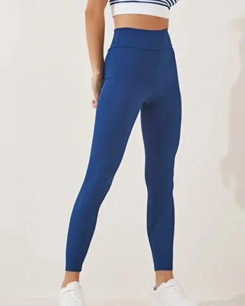 Colanti fitness Slim Vibes, aspect tetra si banda lata in talie cu efect modelator, Albastru inchis