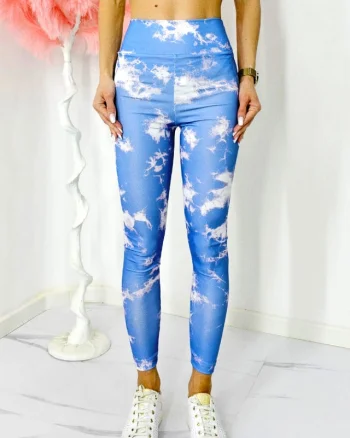 Colanti yoga MoZAIK, banda lata in talie cu efect modelator si push up, Albastru