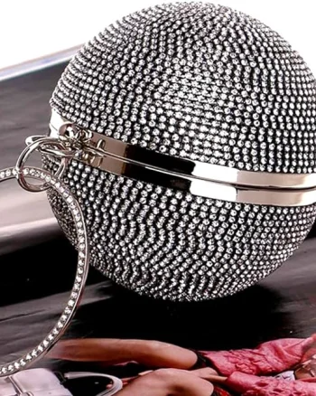 Geanta de ocazie, Shining Sphere, model rotund cu cristale artizanale, Negru