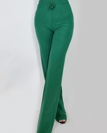 Pantaloni largi Amina, cu snur in talie, Verde