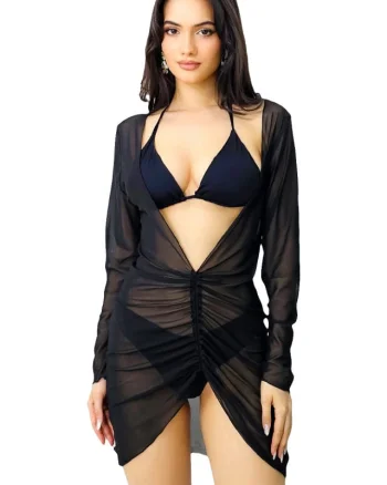 Set NAYS, costum de baie doua piese si rochie de plaja, Negru